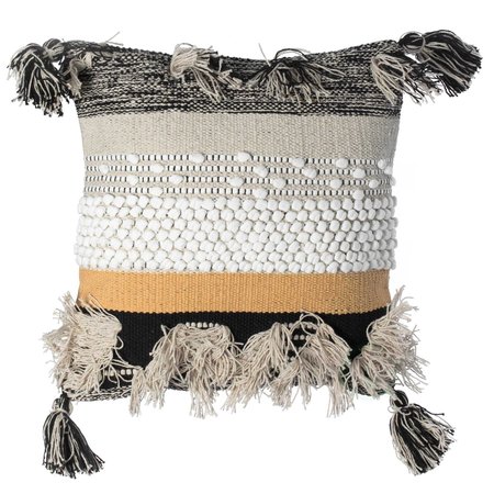 DEERLUX 16 Boho Handwoven Cotton Throw Pillow with Tassels, Beige QI003921.K